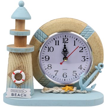 Wooden Lighthouse Lifebuoy Clock 20X20X8cm