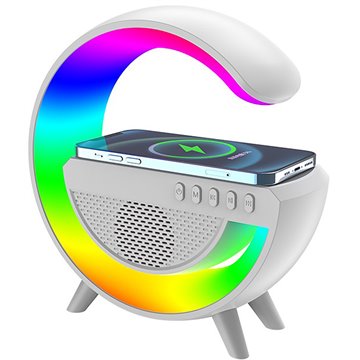 G-Shape RGB Light Table Lamp Bluetooth Speaker with FM Radio Wireless Charger