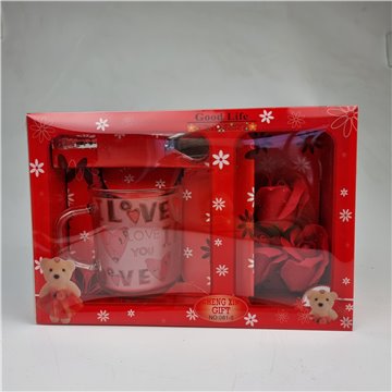 Red Rose & Glass Cup Gift Set (4)