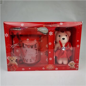 Red Bear & Glass Cup Gift Set (4)