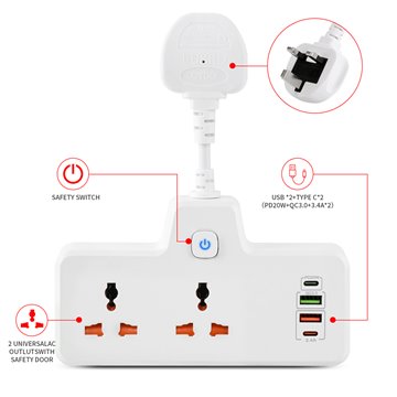 Power Sockets With 2 USC C & 2 USB Charging Port