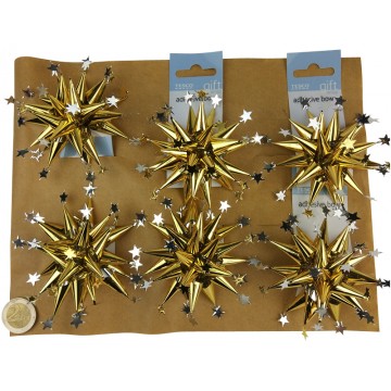 6PC SILVER/GOLD STAR BOW 