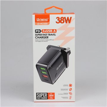 38W USB Wall Charger – Fast Charger with 1x PD + 3x USB Ports
