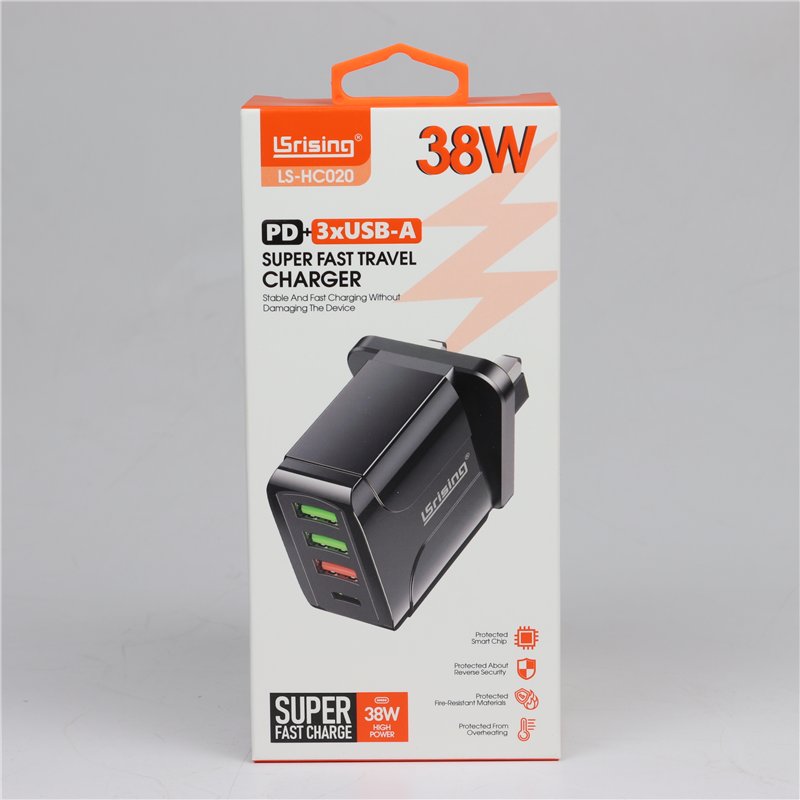 38W USB Wall Charger – Fast Charger with 1x PD + 3x USB Ports 38W USB Wall Charger – Fast Charger with 1x PD + 3x USB Ports