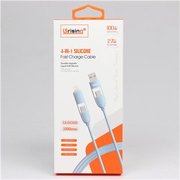 4-in-1 Silicone Fast Charging Cable – 100W USB-C & 27W Lightning, 1m