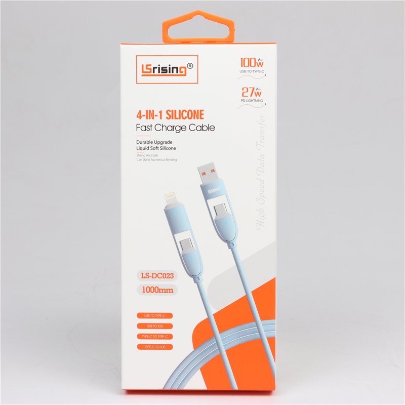 4-in-1 Silicone Fast Charging Cable – 100W USB-C & 27W Lightning, 1m 4-in-1 Silicone Fast Charging Cable – 100W USB-C & 27W Lightning, 1m