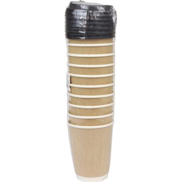 Disposable Paper Coffee Cups with Lids – 12oz Kraft Cups, 10-Pack