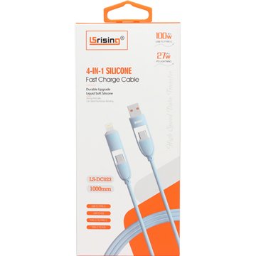 4-in-1 Silicone Fast Charging Cable – 100W USB-C & 27W Lightning, 1m