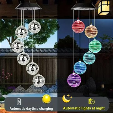 Solar LED Wind Chime Lights with Crystal Ball Design