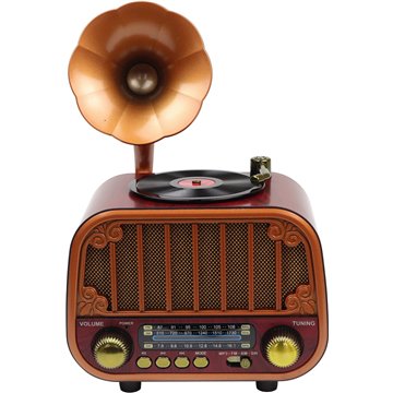 Vintage Bluetooth Radio with Gramophone Horn,TF Card/USB Music Playback
