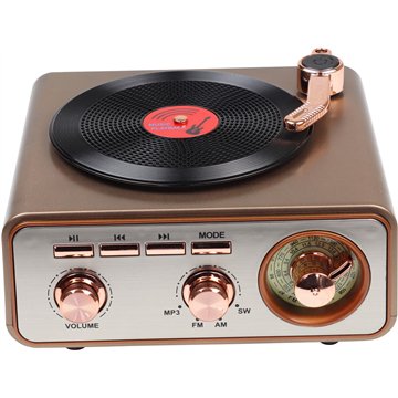 Turntable Style Bluetooth Radio, Supports TF Card & USB Playback