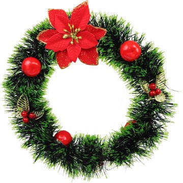 30cm Christmas Wreath with Red Berries, Baubles and Poinsettia Decoration