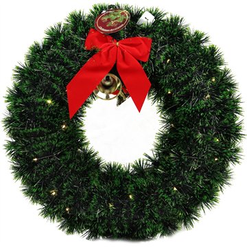 38cm Pre-Lit Christmas Wreath with LED Lights and Red Bow