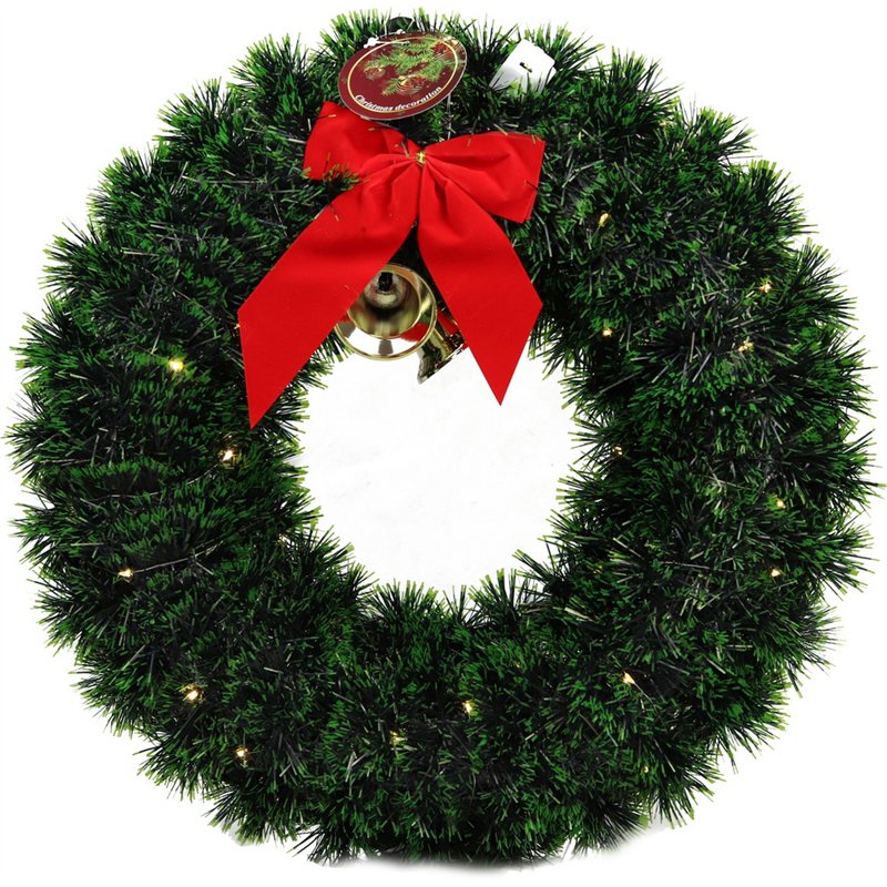 38cm Pre-Lit Christmas Wreath with LED Lights and Red Bow 38cm Pre-Lit Christmas Wreath with LED Lights and Red Bow