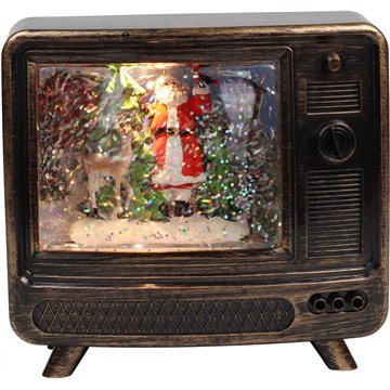 Retro TV Style Christmas LED Water Lantern with Santa Scene, USB Powered with Music 14X13cm
