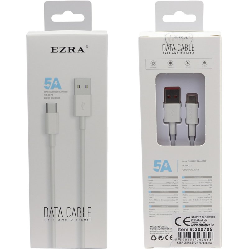 EZRA USB to Type-C Data Cable, 5A Fast Charging (10) EZRA USB to Type-C Data Cable, 5A Fast Charging (10)