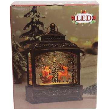 Christmas LED Lantern with Glitter Water Spinner, USB Powered with Music 15X23cm