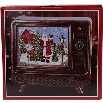 Retro TV Style Christmas LED Water Lantern with Santa Scene, USB Powered with Music 14X13cm