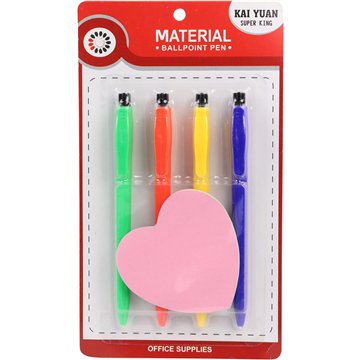 4Pcs Ballpoint Pen With Note