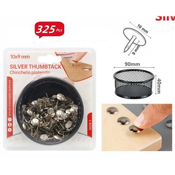 325Pcs Silver Thumbtacks with Storage Box