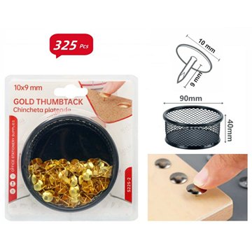 325Pcs Gold Thumbtacks with Storage Box