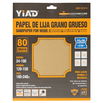 5Pcs 80 Grit Sandpaper for Wood 23×28cm 