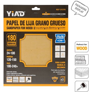 5Pcs 180 Grit Sandpaper for Wood 23x28cm(12)