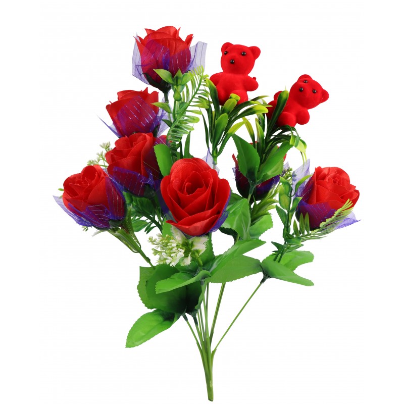 10HEAD RED ROSE WITH BEAR 44CM 10HEAD RED ROSE WITH BEAR 44CM