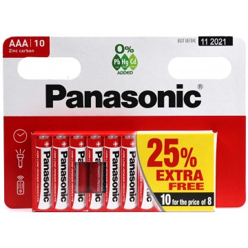 Panasonic Zinc AAA 10 Pack 25% Extra Free